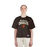 Baltimore Orioles New Era Women's Cooperstown Collection Multiplier Pinstripe Cropped T-Shirt - MLB T-shirts