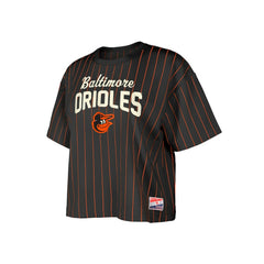Baltimore Orioles New Era Women's Cooperstown Collection Multiplier Pinstripe Cropped T-Shirt - MLB T-shirts