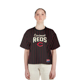 Cincinnati Reds New Era Women's Cooperstown Collection Multiplier Pinstripe Cropped T-Shirt - MLB T-shirts