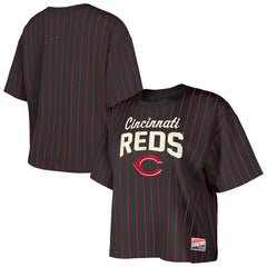 Cincinnati Reds New Era Women's Cooperstown Collection Multiplier Pinstripe Cropped T-Shirt - MLB T-shirts