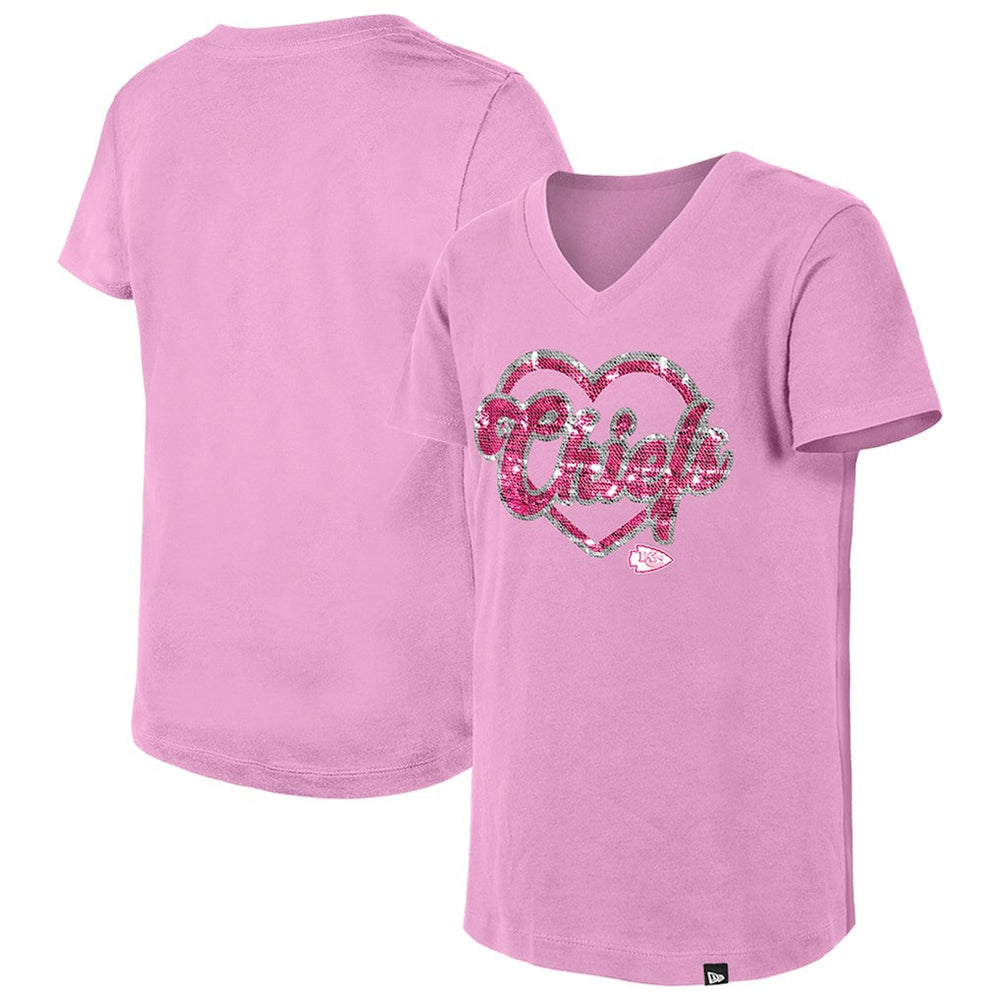 Kansas City Chiefs Girls Youth Flip Sequins V-Neck T-Shirt | NFL Discount