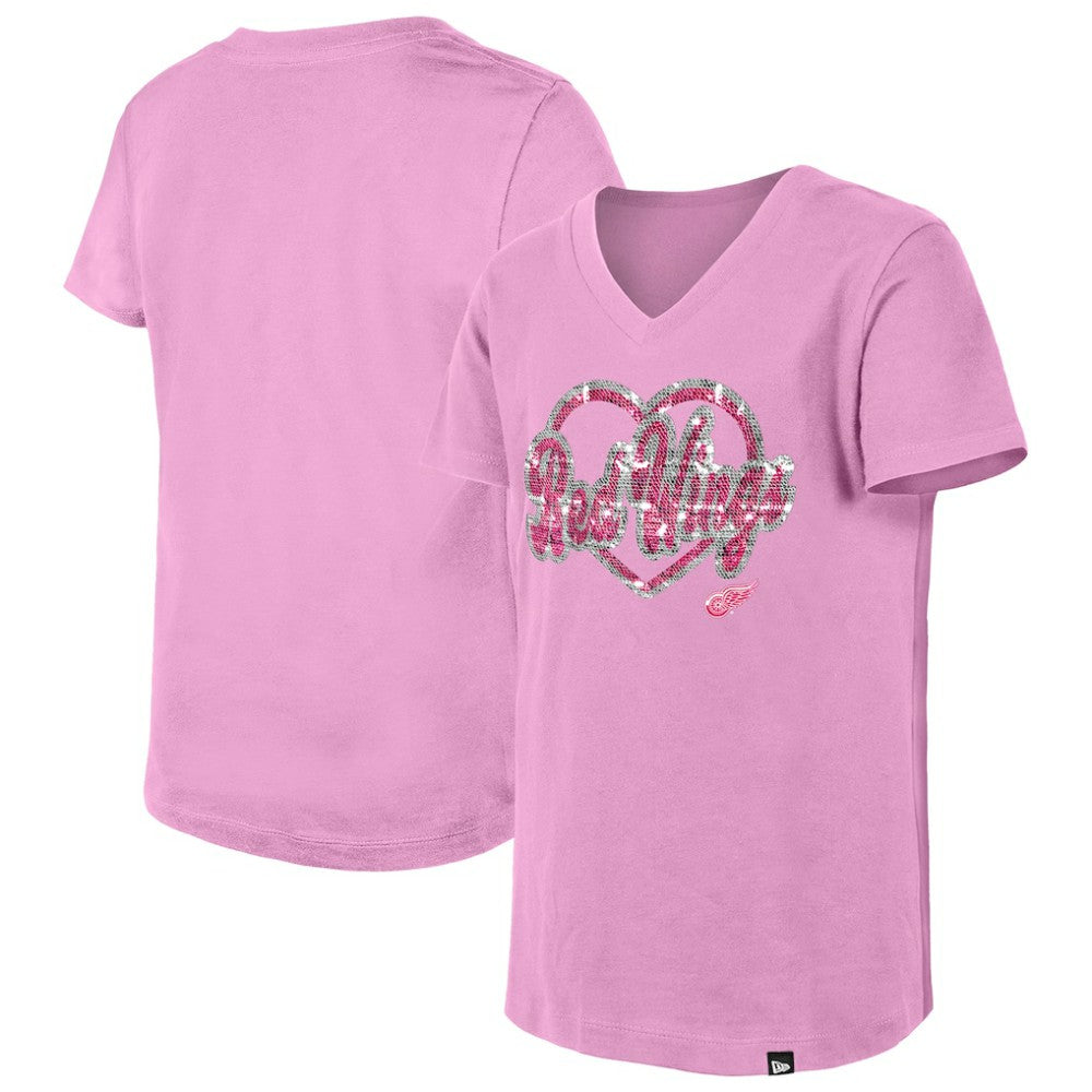 Detroit Red Wings New Era Girl's Youth Flip Sequin V-Neck T-Shirt - NHL T-shirts