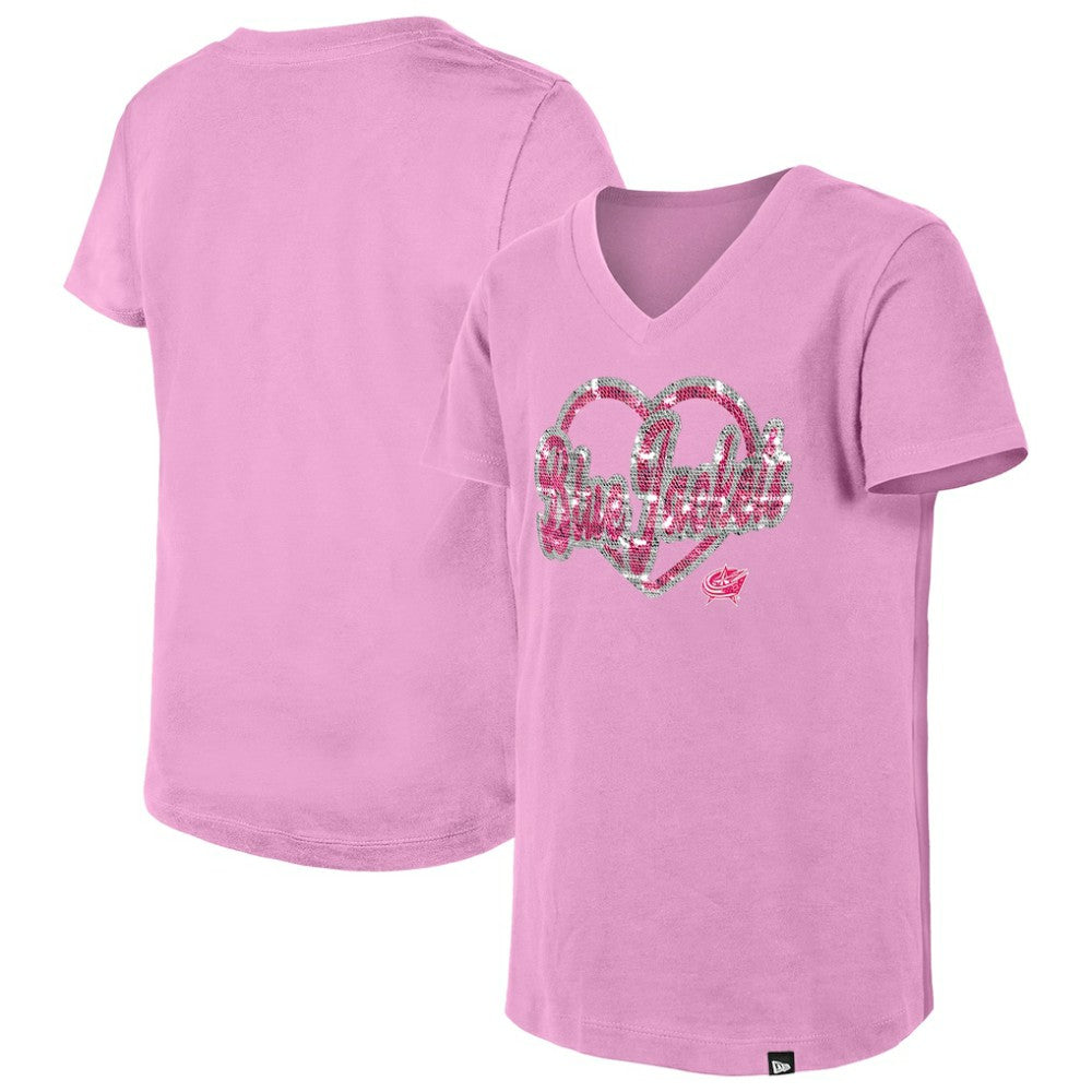 Columbus Blue Jackets New Era Girl's Youth Flip Sequin V-Neck T-Shirt - NHL T-shirts