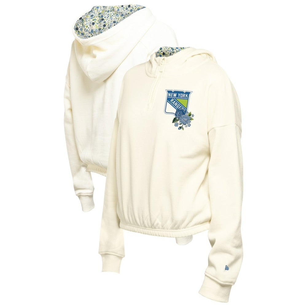 New York Rangers New Era Women's Glam Game Quarter-Zip Cropped Floral Hoodie Pullover - NHL Hoodies