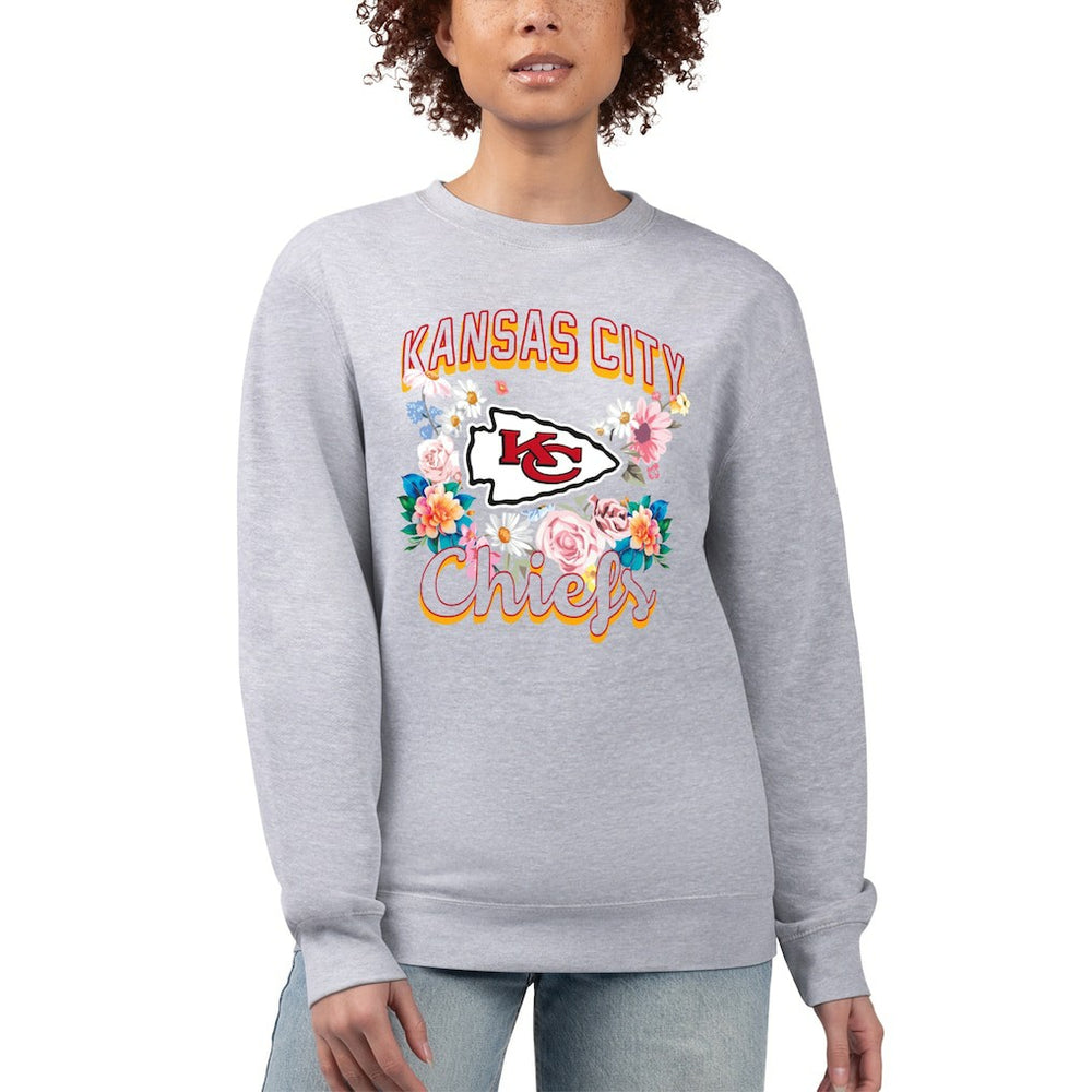 Kansas City Chiefs G-III 4Her by Carl Banks Women's Flower Logo Graphic Fleece Pullover Sweatshirt | NFL Discount