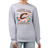 Heather Gray Cleveland Cavaliers G-III 4Her by Carl Banks Women's Flowers Team Logo Graphic Fleece Crewneck Pullover Sweatshirt sale | NBA