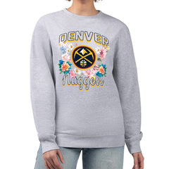 Heather Gray Denver Nuggets G-III 4Her by Carl Banks Women's Flowers Team Logo Graphic Fleece Crewneck Pullover Sweatshirt sale | NBA