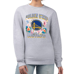 Heather Gray Golden State Warriors G-III 4Her by Carl Banks Women's Flowers Team Logo Graphic Fleece Crewneck Pullover Sweatshirt sale | NBA