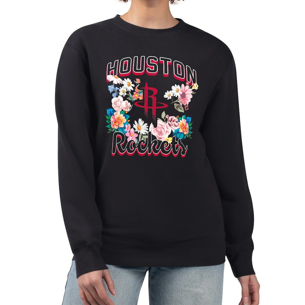 Black Houston Rockets G-III 4Her by Carl Banks Women's Flowers Team Logo Graphic Fleece Crewneck Pullover Sweatshirt sale | NBA