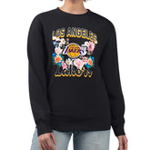 Black Los Angeles Lakers G-III 4Her by Carl Banks Women's Flowers Team Logo Graphic Fleece Crewneck Pullover Sweatshirt | NBA