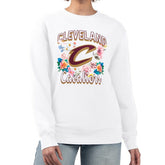 White Cleveland Cavaliers G-III 4Her by Carl Banks Women's Flowers Team Logo Graphic Fleece Crewneck Pullover Sweatshirt sale | NBA