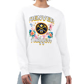 White Denver Nuggets G-III 4Her by Carl Banks Women's Flowers Team Logo Graphic Fleece Crewneck Pullover Sweatshirt sale | NBA