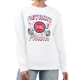 White Detroit Pistons G-III 4Her by Carl Banks Women's Flowers Team Logo Graphic Fleece Crewneck Pullover Sweatshirt sale | NBA
