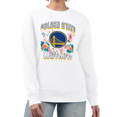 White Golden State Warriors G-III 4Her by Carl Banks Women's Flowers Team Logo Graphic Fleece Crewneck Pullover Sweatshirt sale | NBA