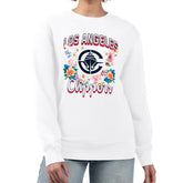 White LA Clippers G-III 4Her by Carl Banks Women's Flowers Team Logo Graphic Fleece Crewneck Pullover Sweatshirt | NBA