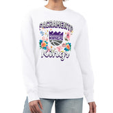 White Sacramento Kings G-III 4Her by Carl Banks Women's Flowers Team Logo Graphic Fleece Crewneck Pullover Sweatshirt | NBA