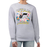 Heather Gray Utah Jazz G-III 4Her by Carl Banks Women's Flowers Team Logo Graphic Fleece Crewneck Pullover Sweatshirt | NBA