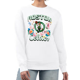 White Boston Celtics G-III 4Her by Carl Banks Women's Flowers Team Logo Graphic Fleece Crewneck Pullover Sweatshirt | NBA