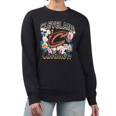 Black Cleveland Cavaliers G-III 4Her by Carl Banks Women's Flowers Team Logo Graphic Fleece Crewneck Pullover Sweatshirt sale | NBA