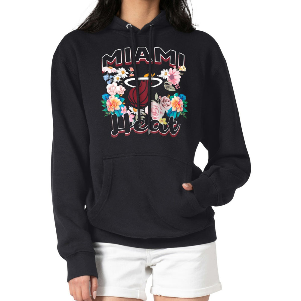 Black Miami Heat G-III 4Her by Carl Banks Women's Flowers Team Logo Graphic Fleece Pullover Hoodie | NBA