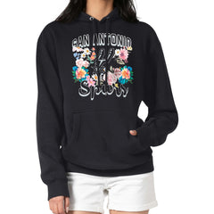 Black San Antonio Spurs G-III 4Her by Carl Banks Women's Flowers Team Logo Graphic Fleece Pullover Hoodie | NBA