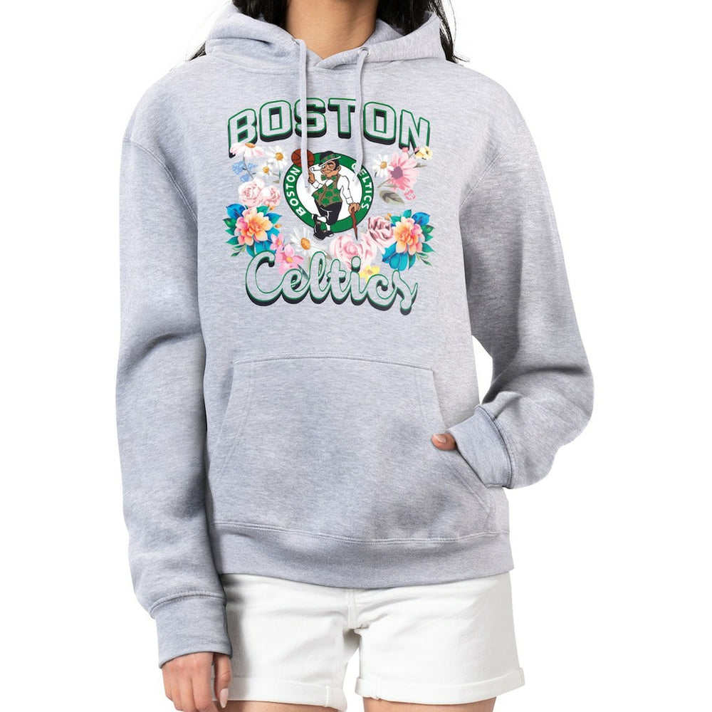 Heather Gray Boston Celtics G-III 4Her by Carl Banks Women's Flowers Team Logo Graphic Fleece Pullover Hoodie | NBA