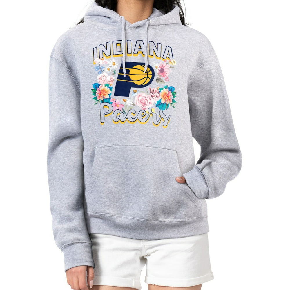 Heather Gray Indiana Pacers G-III 4Her by Carl Banks Women's Flowers Team Logo Graphic Fleece Pullover Hoodie | NBA