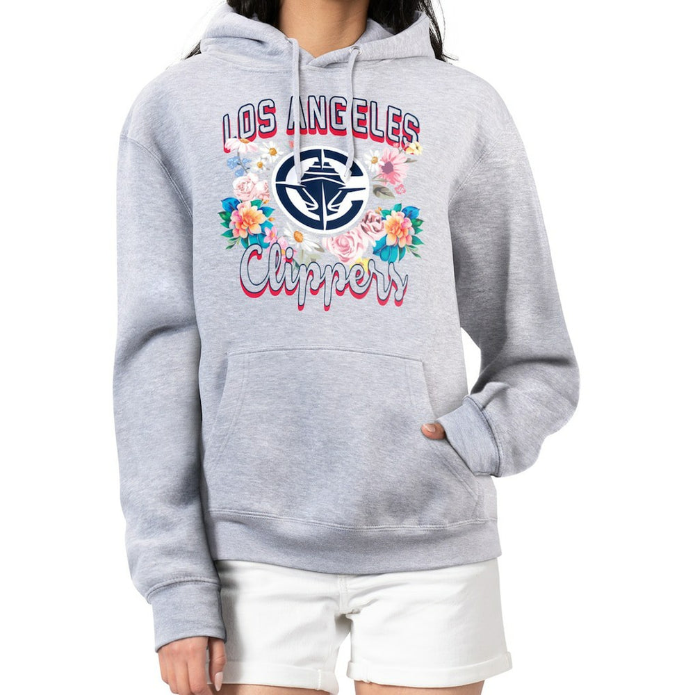 Heather Gray LA Clippers G-III 4Her by Carl Banks Women's Flowers Team Logo Graphic Fleece Pullover Hoodie | NBA