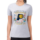 Heather Gray Indiana Pacers G-III 4Her by Carl Banks Women's Super-Slim Fit Lightweight Flowers Team Logo Graphic T-Shirt | NBA