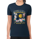 Navy Indiana Pacers G-III 4Her by Carl Banks Women's Super-Slim Fit Lightweight Flowers Team Logo Graphic T-Shirt | NBA