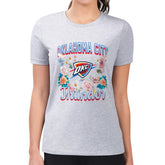 Heather Gray Oklahoma City Thunder G-III 4Her by Carl Banks Women's Super-Slim Fit Lightweight Flowers Team Logo Graphic T-Shirt | NBA