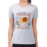 Heather Gray Phoenix Suns G-III 4Her by Carl Banks Women's Super-Slim Fit Lightweight Flowers Team Logo Graphic T-Shirt | NBA