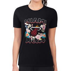 Black Miami Heat G-III 4Her by Carl Banks Women's Super-Slim Fit Lightweight Flowers Team Logo Graphic T-Shirt | NBA