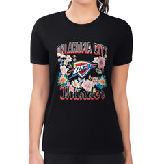 Black Oklahoma City Thunder G-III 4Her by Carl Banks Women's Super-Slim Fit Lightweight Flowers Team Logo Graphic T-Shirt | NBA