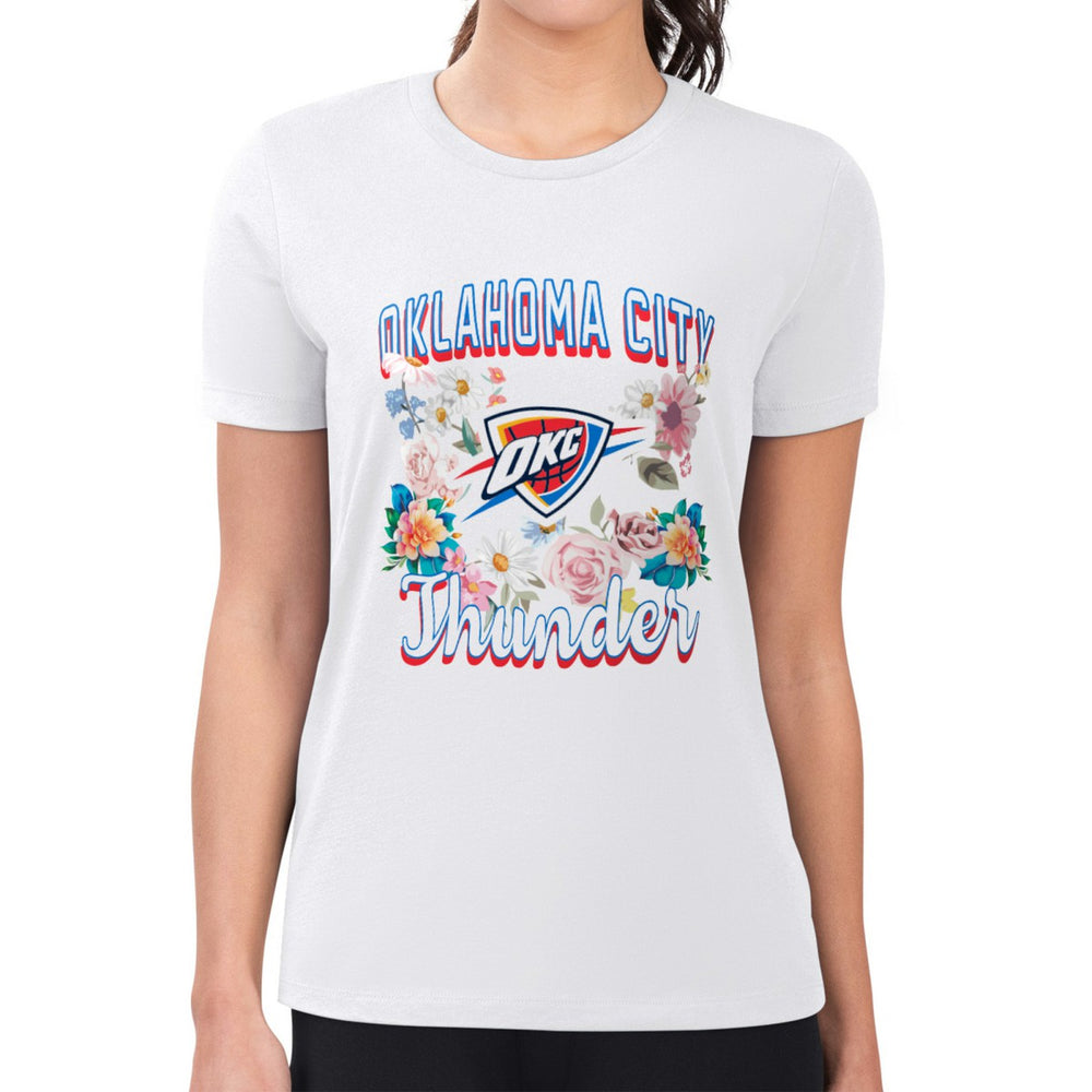 White Oklahoma City Thunder G-III 4Her by Carl Banks Women's Super-Slim Fit Lightweight Flowers Team Logo Graphic T-Shirt | NBA