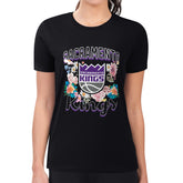 Black Sacramento Kings G-III 4Her by Carl Banks Women's Super-Slim Fit Lightweight Flowers Team Logo Graphic T-Shirt | NBA