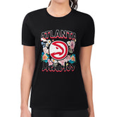 Black Atlanta Hawks G-III 4Her by Carl Banks Women's Super-Slim Fit Lightweight Flowers Team Logo Graphic T-Shirt | NBA