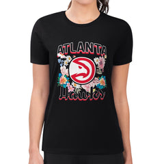 Black Atlanta Hawks G-III 4Her by Carl Banks Women's Super-Slim Fit Lightweight Flowers Team Logo Graphic T-Shirt | NBA