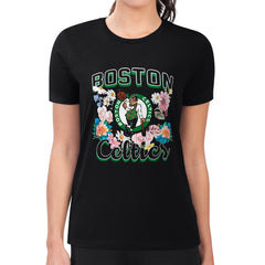Black Boston Celtics G-III 4Her by Carl Banks Women's Super-Slim Fit Lightweight Flowers Team Logo Graphic T-Shirt | NBA