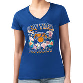 Blue New York Knicks G-III 4Her by Carl Banks Women's Super-Slim Fit Lightweight Flowers Team Logo Graphic V-Neck T-Shirt | NBA