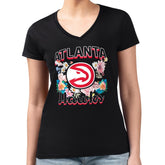 Black Atlanta Hawks G-III 4Her by Carl Banks Women's Super-Slim Fit Lightweight Flowers Team Logo Graphic V-Neck T-Shirt | NBA