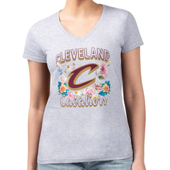 Heather Gray Cleveland Cavaliers G-III 4Her by Carl Banks Women's Super-Slim Fit Lightweight Flowers Team Logo Graphic V-Neck T-Shirt sale | NBA