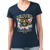Navy Denver Nuggets G-III 4Her by Carl Banks Women's Super-Slim Fit Lightweight Flowers Team Logo Graphic V-Neck T-Shirt sale | NBA