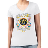 White Denver Nuggets G-III 4Her by Carl Banks Women's Super-Slim Fit Lightweight Flowers Team Logo Graphic V-Neck T-Shirt sale | NBA