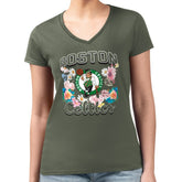 Olive Boston Celtics G-III 4Her by Carl Banks Women's Super-Slim Fit Lightweight Flowers Team Logo Graphic V-Neck T-Shirt | NBA