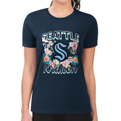 Seattle Kraken G-III 4Her by Carl Banks Women's Super-Slim Fit Lightweight Flower Logo T-Shirt - NHL T-shirts