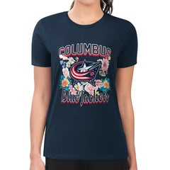 Columbus Blue Jackets G-III 4Her by Carl Banks Women's Super-Slim Fit Lightweight Flower Logo T-Shirt - NHL T-shirts