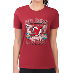 New Jersey Devils G-III 4Her by Carl Banks Women's Super-Slim Fit Lightweight Flower Logo T-Shirt - NHL T-shirts
