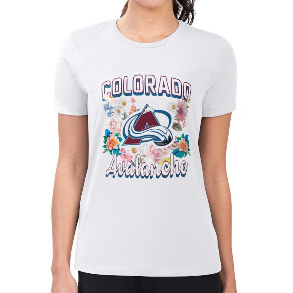 Colorado Avalanche G-III 4Her by Carl Banks Women's Super-Slim Fit Lightweight Flower Logo T-Shirt - NHL T-shirts