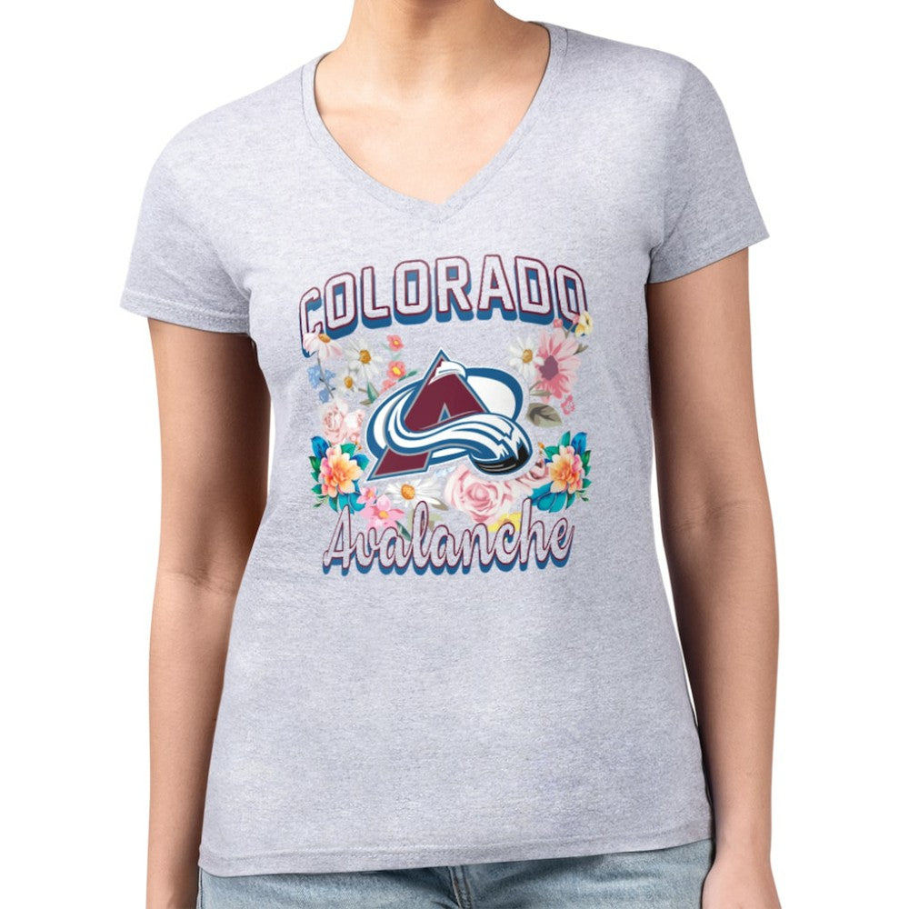 Colorado Avalanche G-III 4Her by Carl Banks Women's Super-Slim Fit Lightweight Flower Logo V-Neck T-Shirt - NHL T-shirts